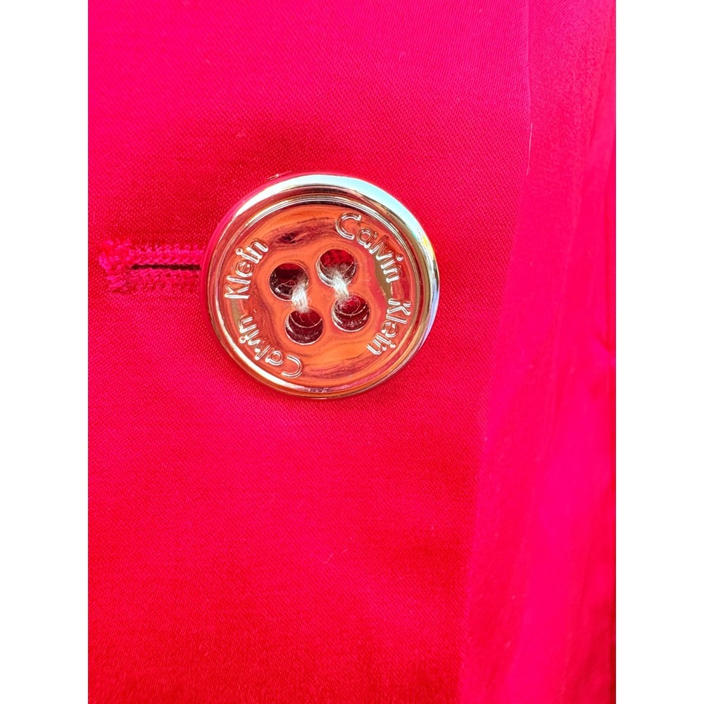 Calvin Klein Dopamine Red‎ Single Breasted Trench Coat Geometric Lining Size L - Picture 2 of 8